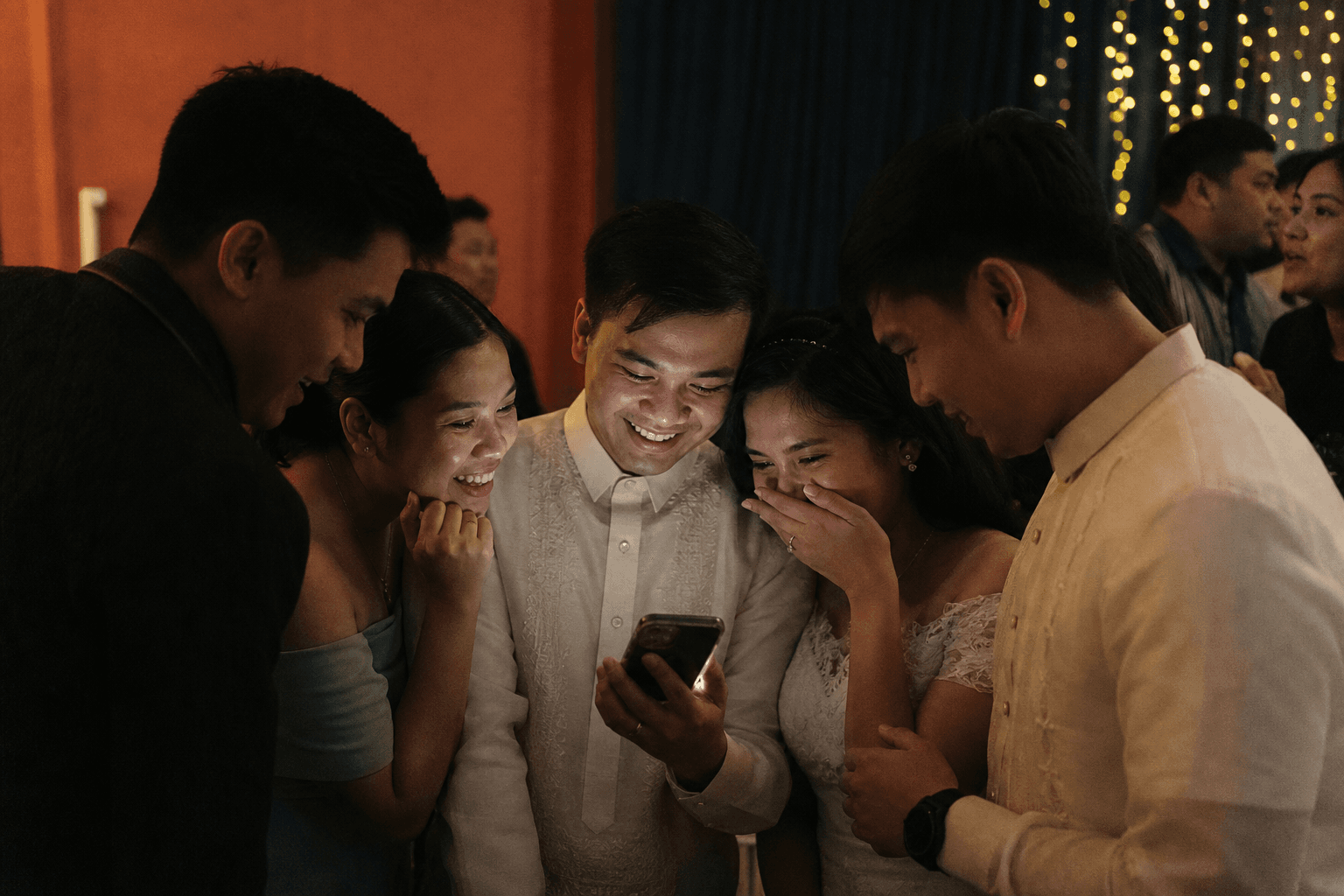 Friends looking at revealed photos together